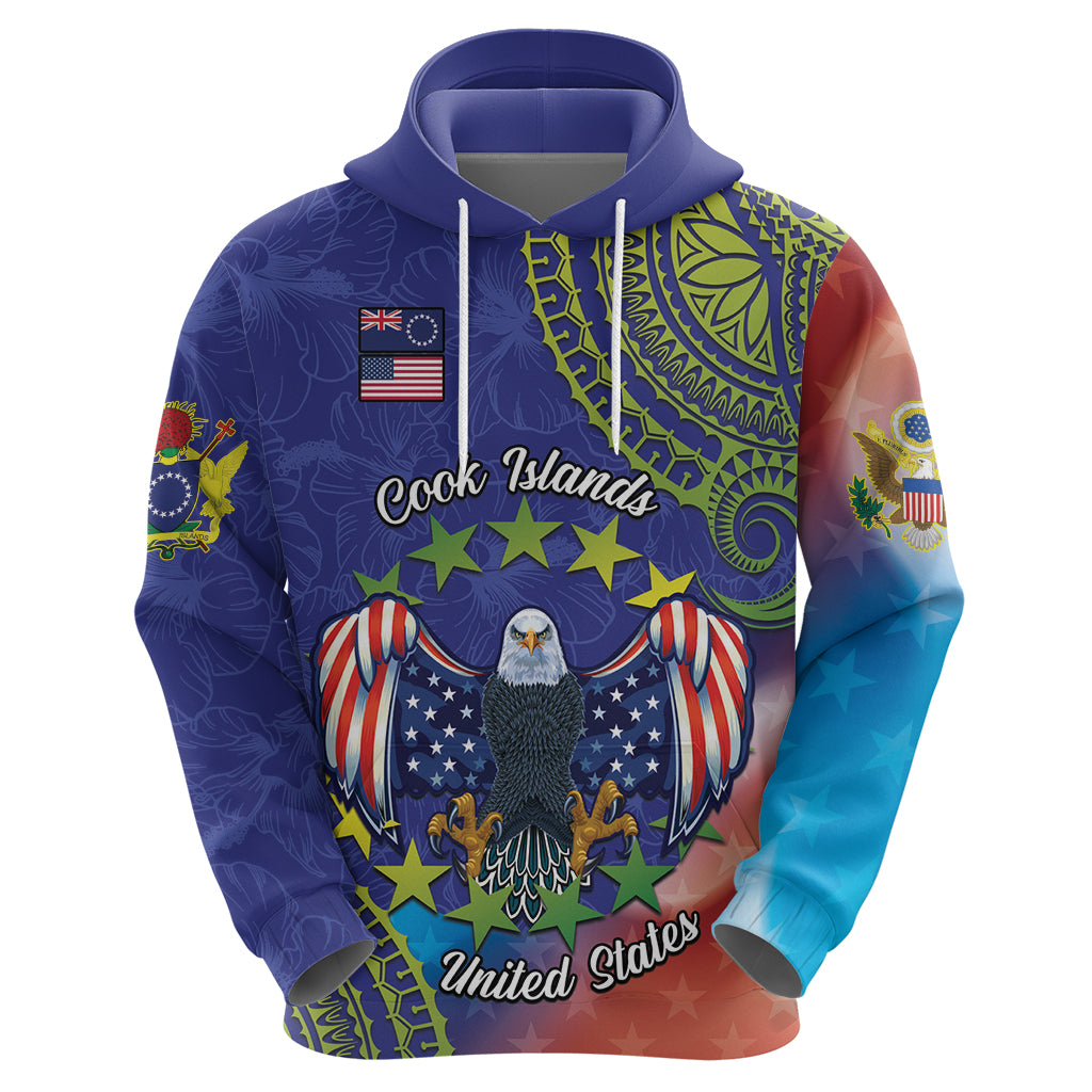 Personalised United States And Cook Islands Zip Hoodie USA Eagle Mix Polynesian Pattern