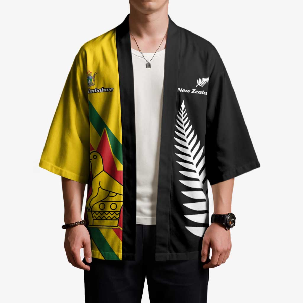 Custom New Zealand and Zimbabwe Kimono NZ Fern Zim Flag Half Style LT14 - Polynesian Pride