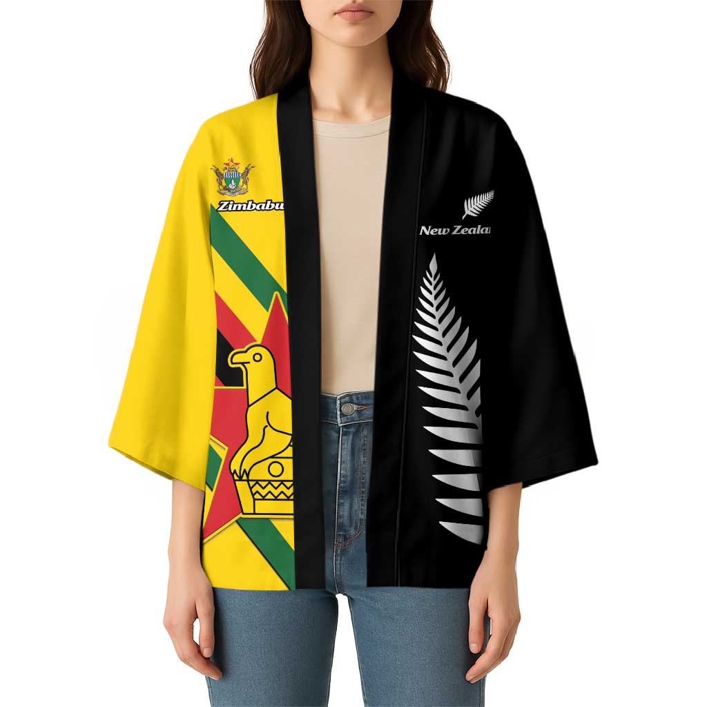 Custom New Zealand and Zimbabwe Kimono NZ Fern Zim Flag Half Style LT14 - Polynesian Pride