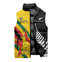 Custom New Zealand and Zimbabwe Sleeveless Puffer Jacket NZ Fern Zim Flag Half Style