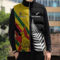 Custom New Zealand and Zimbabwe Sleeveless Puffer Jacket NZ Fern Zim Flag Half Style