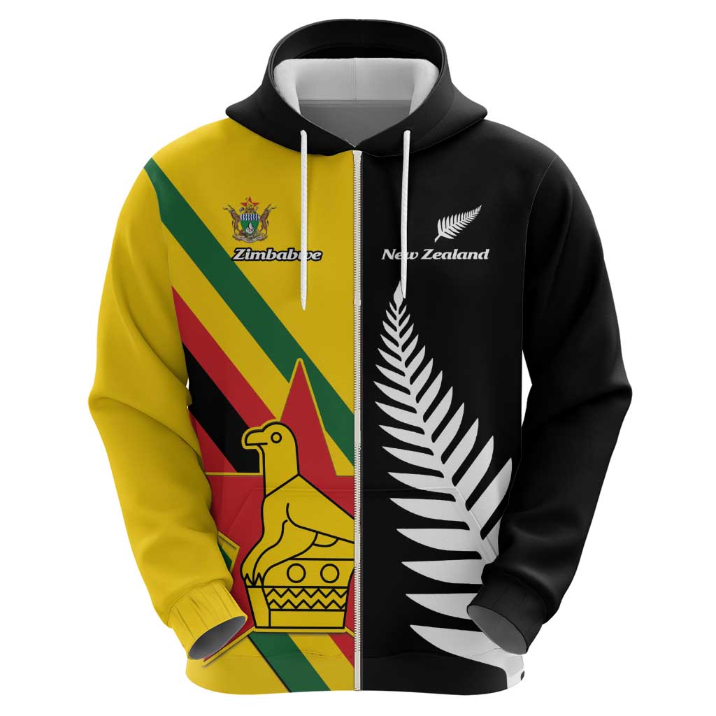 Custom New Zealand and Zimbabwe Zip Hoodie NZ Fern Zim Flag Half Style LT14 - Polynesian Pride