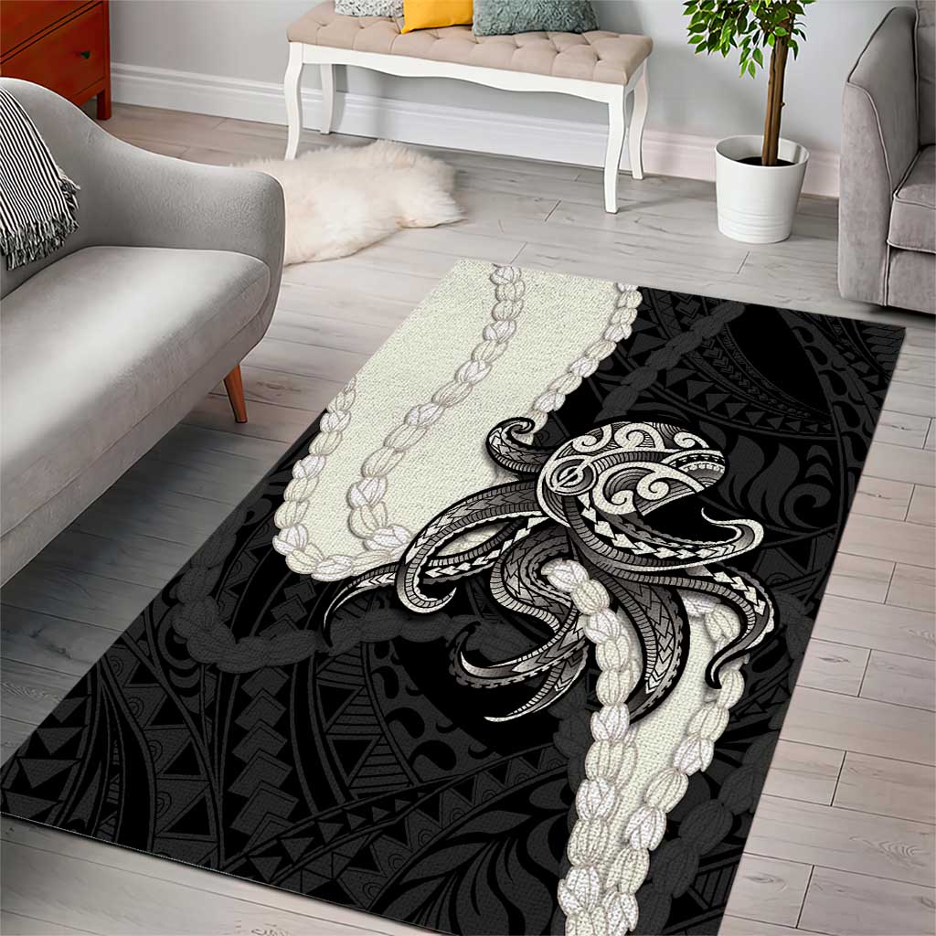 Black Polynesia Tribal Octopus Tattoo Area Rug Pikake Lei Polynesian Pattern LT14 - Polynesian Pride