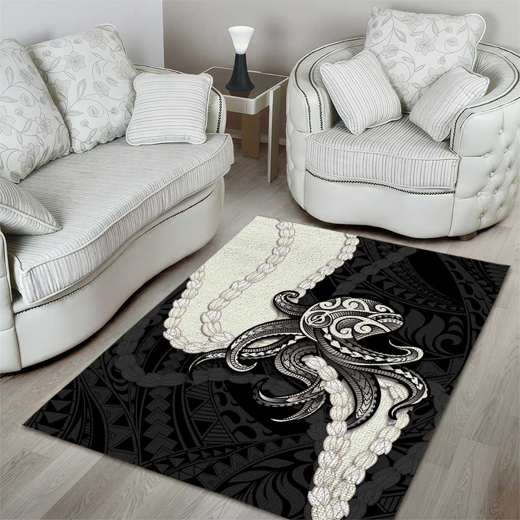 Black Polynesia Tribal Octopus Tattoo Area Rug Pikake Lei Polynesian Pattern LT14 - Polynesian Pride