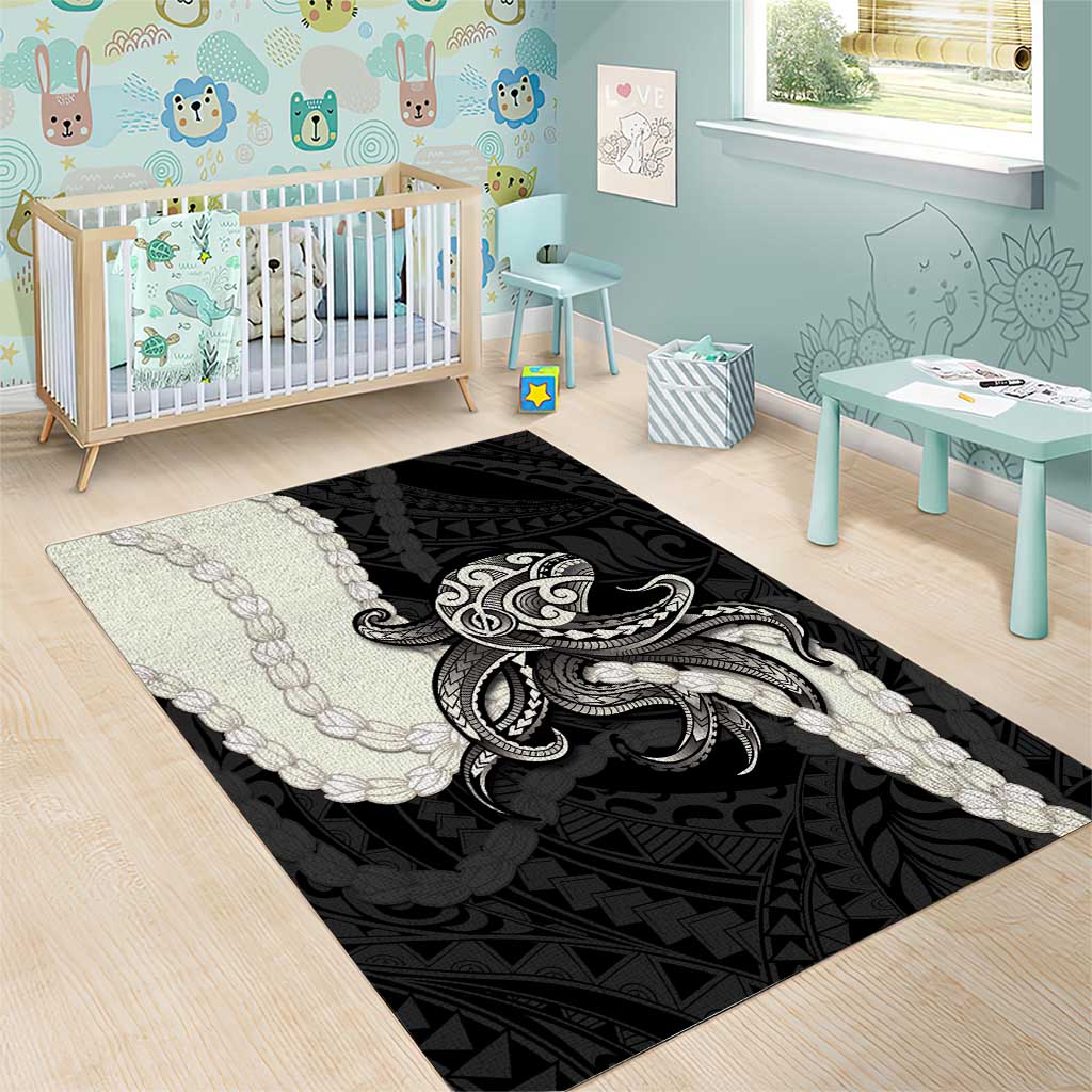 Black Polynesia Tribal Octopus Tattoo Area Rug Pikake Lei Polynesian Pattern LT14 - Polynesian Pride