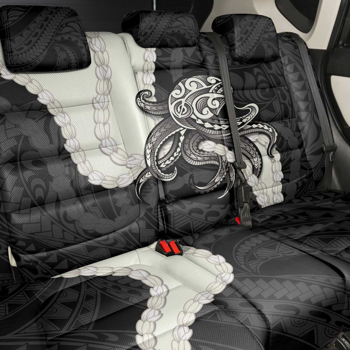 Black Polynesia Tribal Octopus Tattoo Back Car Seat Cover Pikake Lei Polynesian Pattern