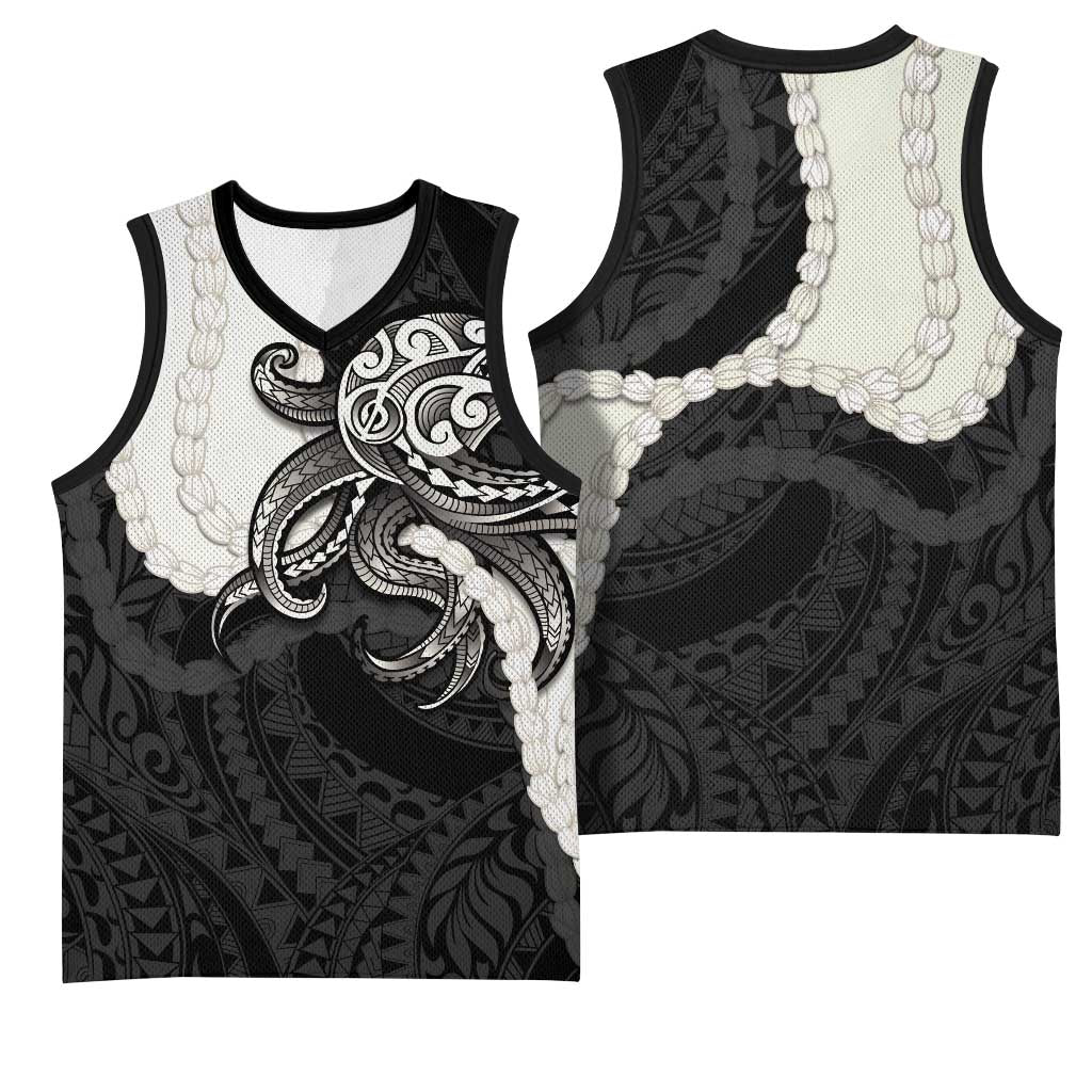 Black Polynesia Tribal Octopus Tattoo Basketball Jersey Pikake Lei Polynesian Pattern