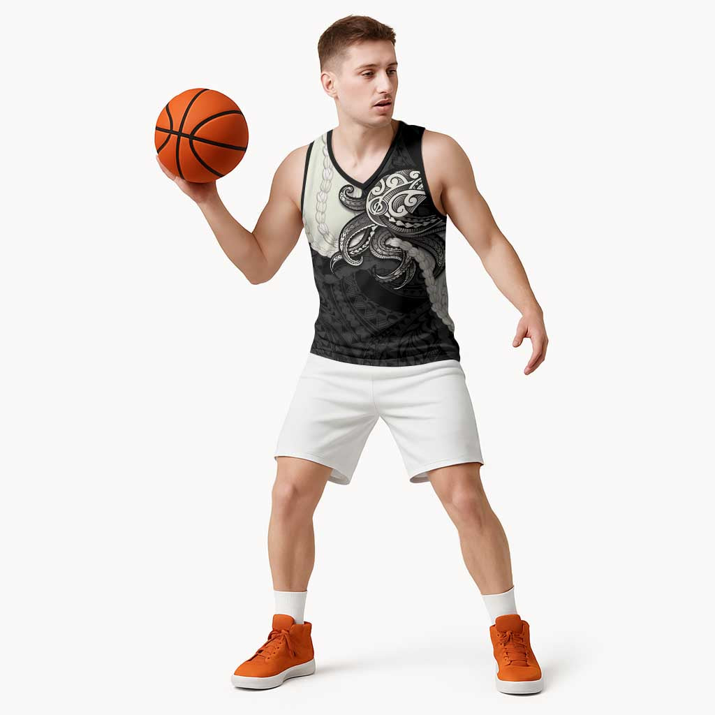 Black Polynesia Tribal Octopus Tattoo Basketball Jersey Pikake Lei Polynesian Pattern