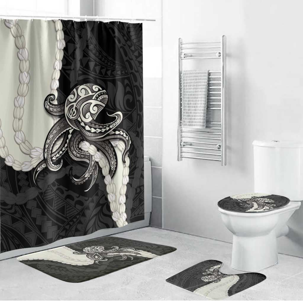 Black Polynesia Tribal Octopus Tattoo Bathroom Set Pikake Lei Polynesian Pattern