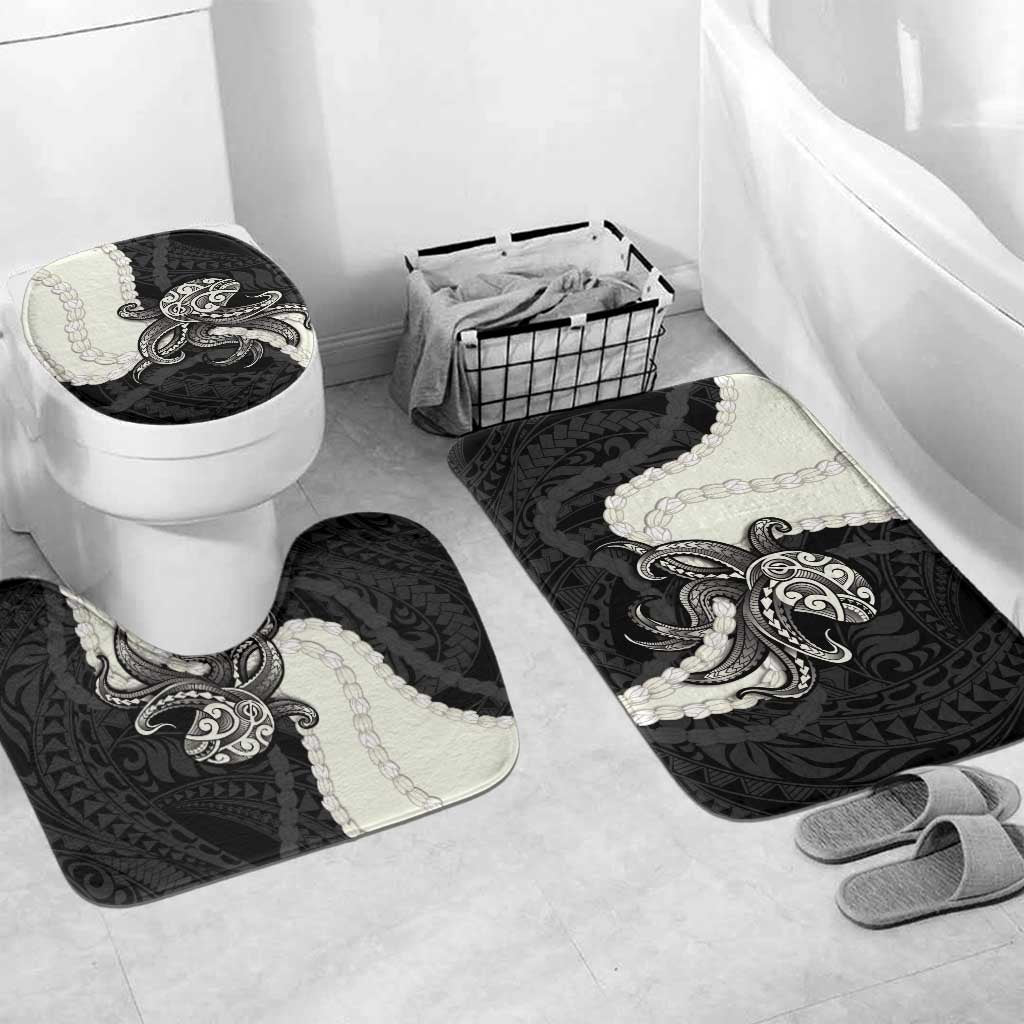 Black Polynesia Tribal Octopus Tattoo Bathroom Set Pikake Lei Polynesian Pattern LT14 Mat Set Only (3 pcs) One Size Black - Polynesian Pride