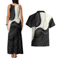 Black Polynesia Tribal Octopus Tattoo Couples Matching Tank Maxi Dress and Hawaiian Shirt Pikake Lei Polynesian Pattern LT14 - Polynesian Pride