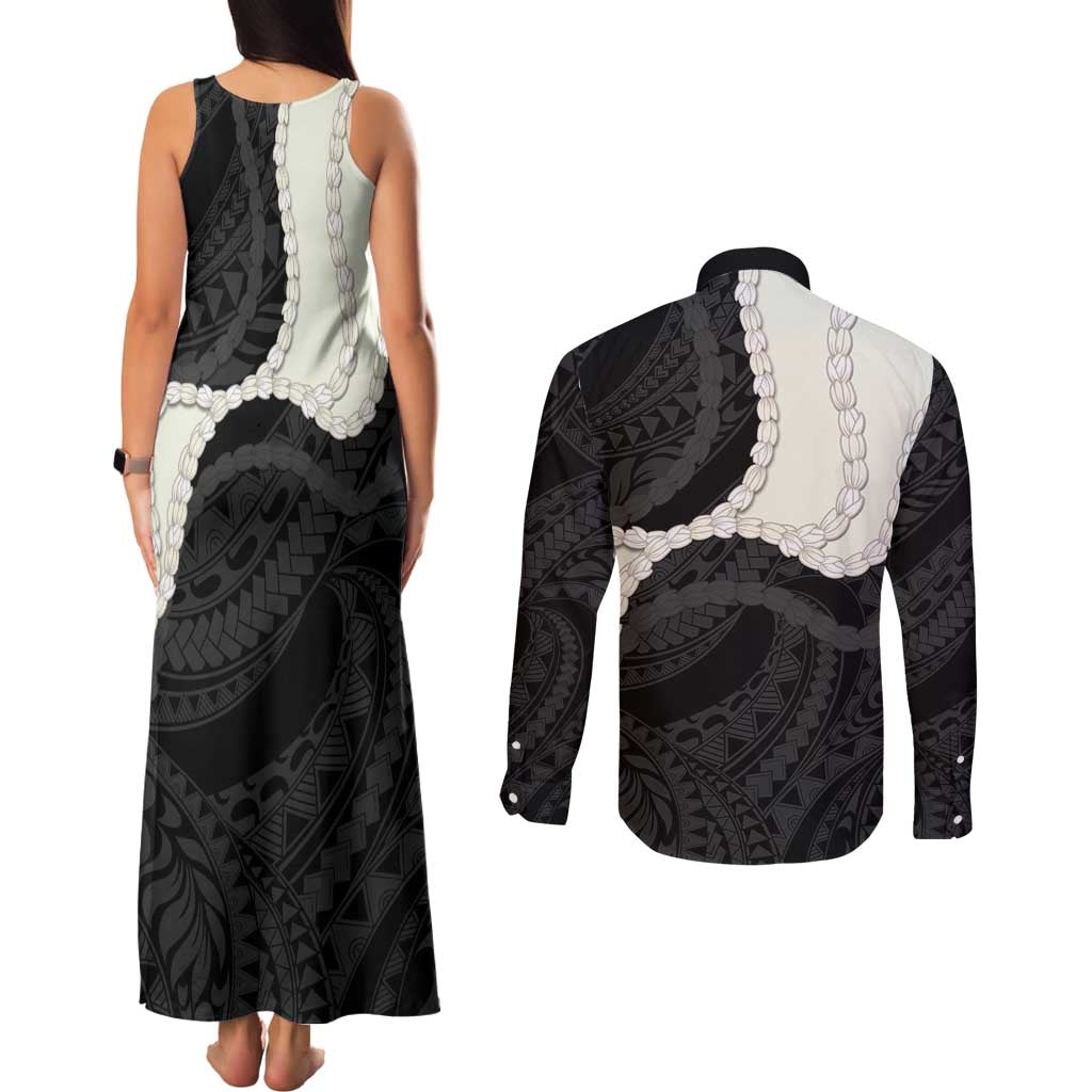 Black Polynesia Tribal Octopus Tattoo Couples Matching Tank Maxi Dress and Long Sleeve Button Shirt Pikake Lei Polynesian Pattern LT14 - Polynesian Pride