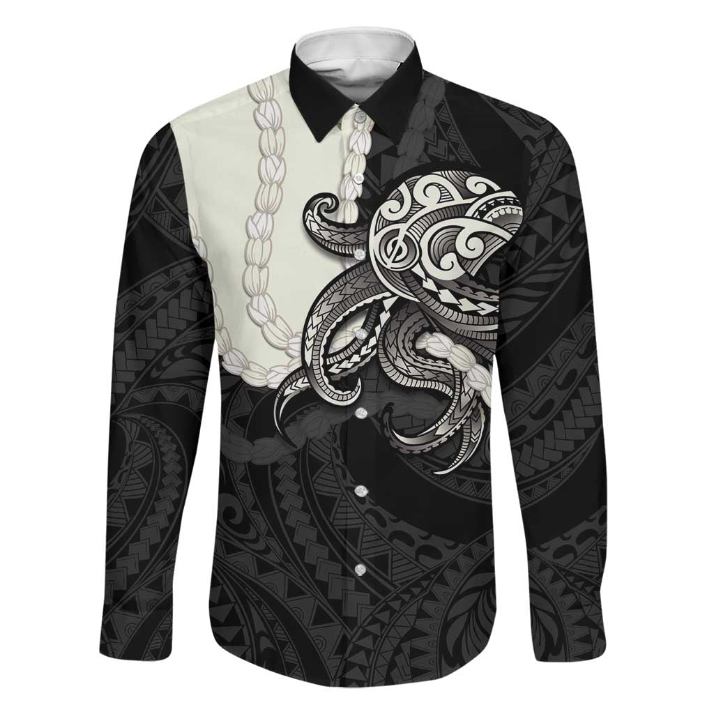 Black Polynesia Tribal Octopus Tattoo Family Matching Mermaid Dress and Hawaiian Shirt Pikake Lei Polynesian Pattern LT14 Dad's Shirt - Long Sleeve Black - Polynesian Pride