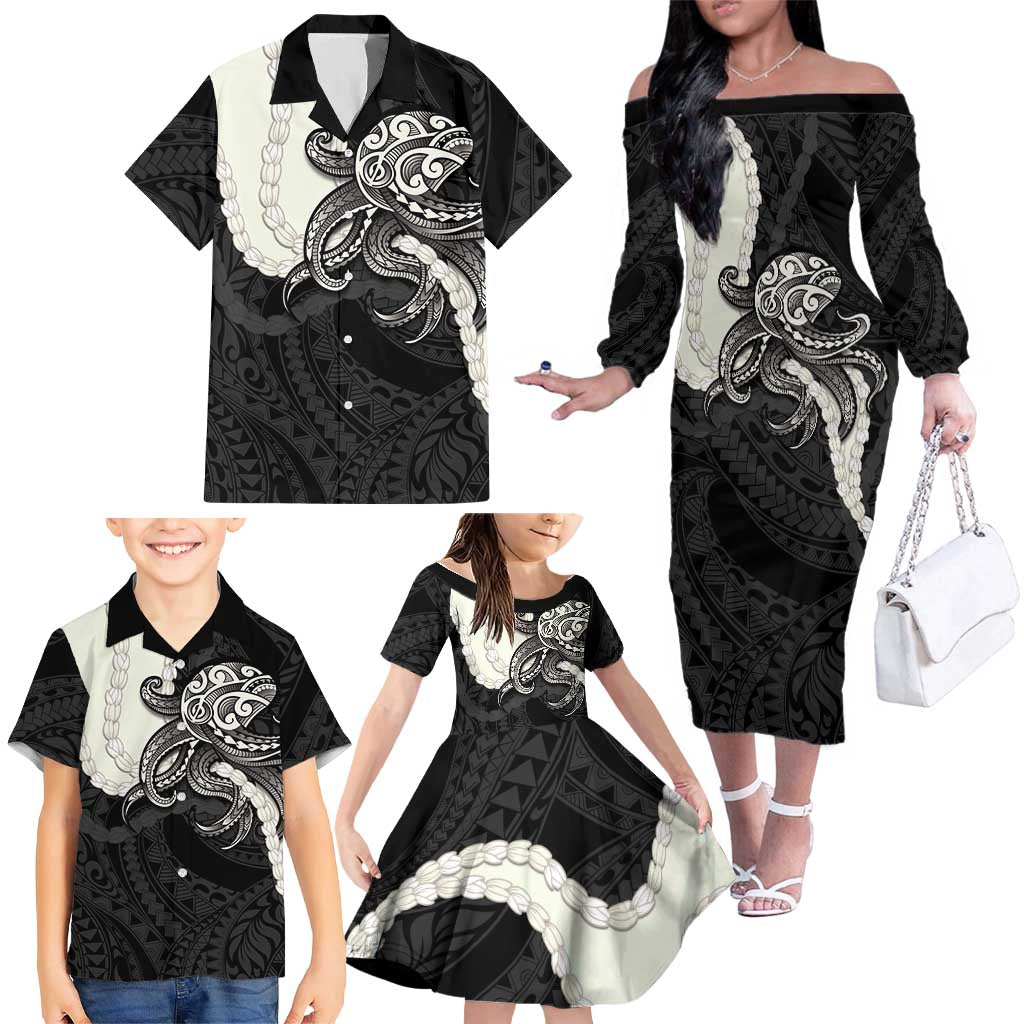 Black Polynesia Tribal Octopus Tattoo Family Matching Off The Shoulder Long Sleeve Dress and Hawaiian Shirt Pikake Lei Polynesian Pattern LT14 - Polynesian Pride
