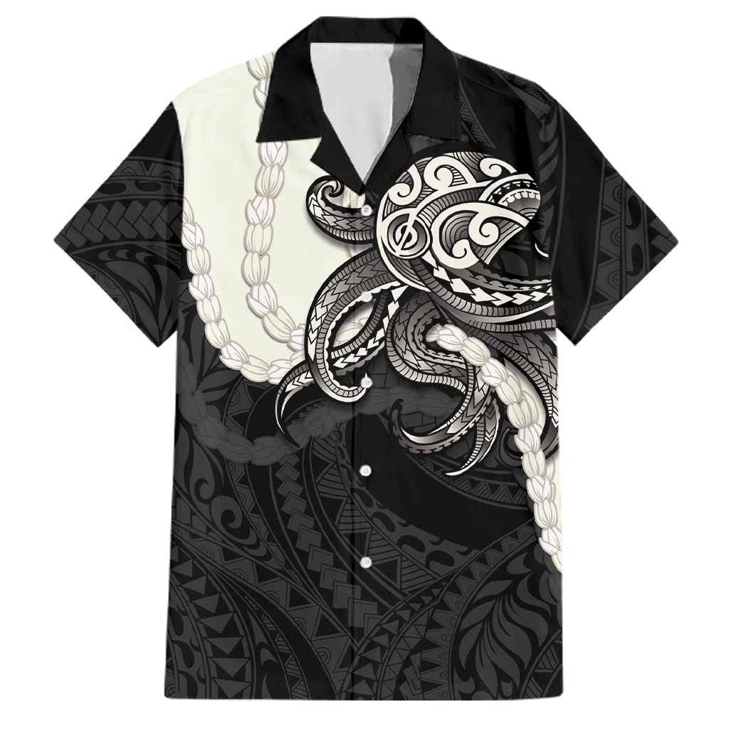 Black Polynesia Tribal Octopus Tattoo Family Matching Off The Shoulder Long Sleeve Dress and Hawaiian Shirt Pikake Lei Polynesian Pattern LT14 Dad's Shirt - Short Sleeve Black - Polynesian Pride