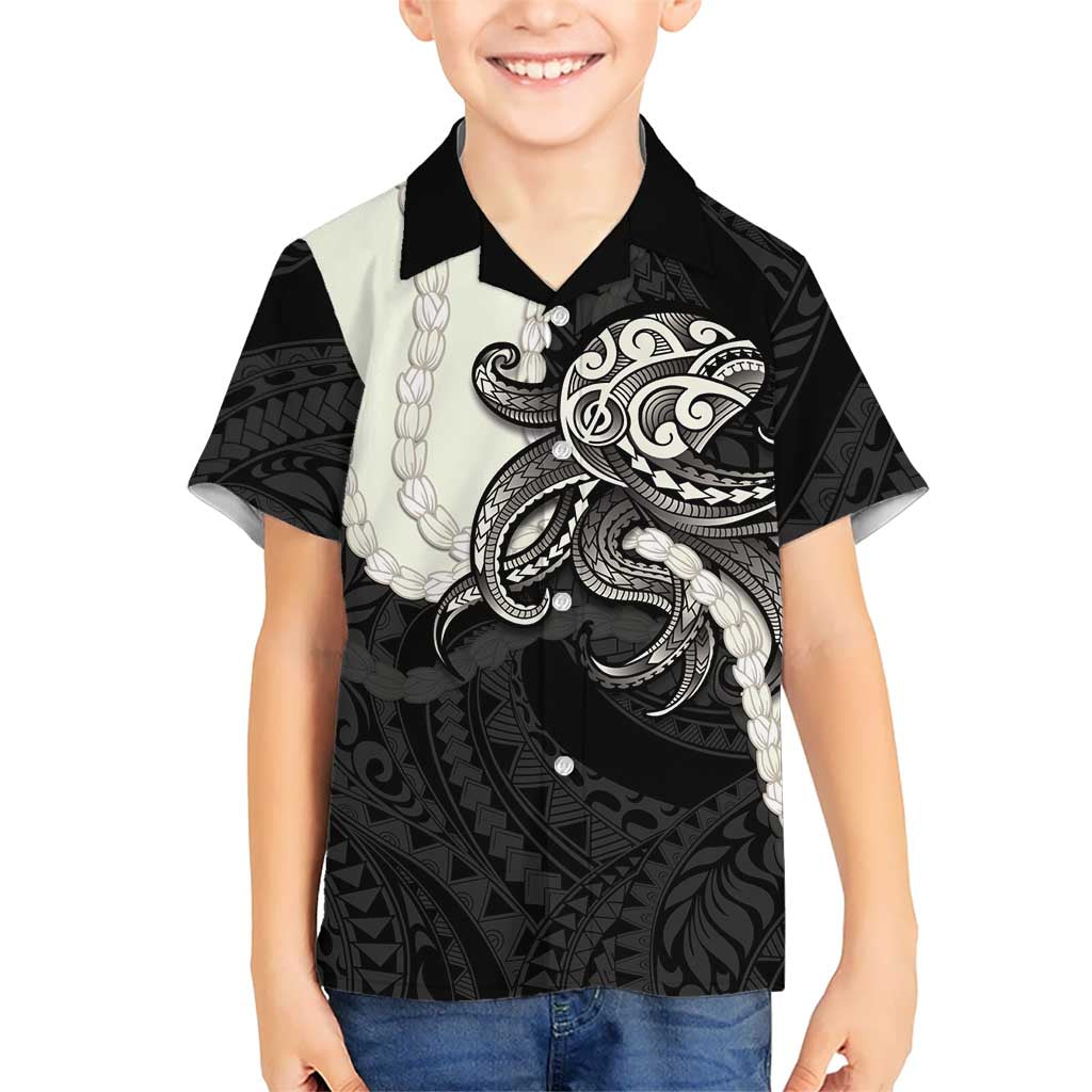 Black Polynesia Tribal Octopus Tattoo Family Matching Off Shoulder Maxi Dress and Hawaiian Shirt Pikake Lei Polynesian Pattern LT14 Son's Shirt Black - Polynesian Pride
