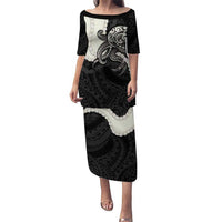 Black Polynesia Tribal Octopus Tattoo Family Matching Puletasi and Hawaiian Shirt Pikake Lei Polynesian Pattern LT14 Mom's Dress Black - Polynesian Pride