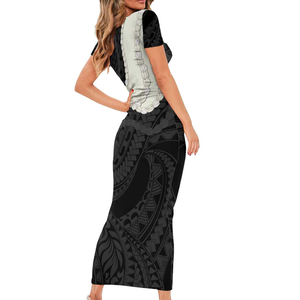 Black Polynesia Tribal Octopus Tattoo Family Matching Short Sleeve Bodycon Dress and Hawaiian Shirt Pikake Lei Polynesian Pattern LT14 - Polynesian Pride