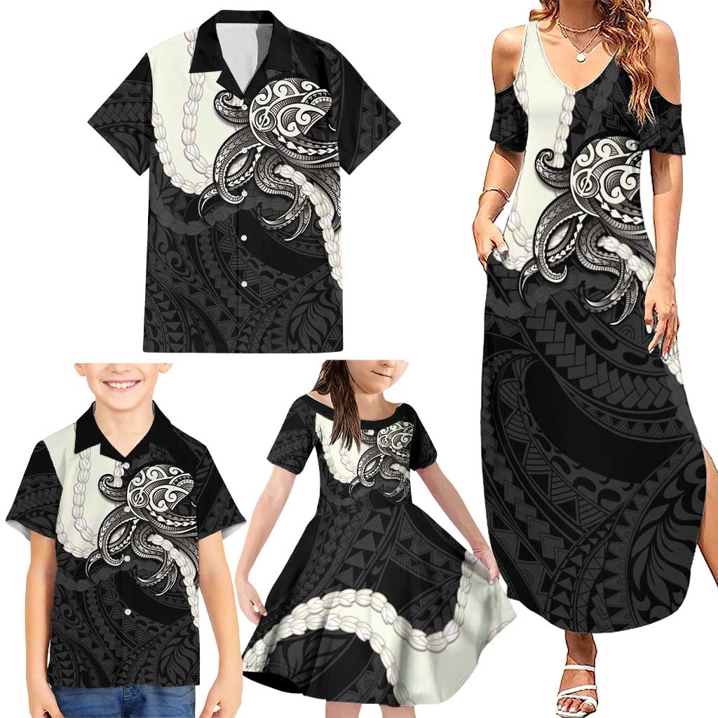 Black Polynesia Tribal Octopus Tattoo Family Matching Summer Maxi Dress and Hawaiian Shirt Pikake Lei Polynesian Pattern LT14 - Polynesian Pride