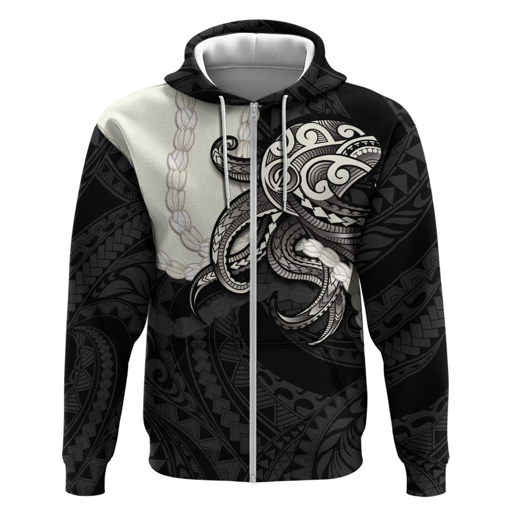Black Polynesia Tribal Octopus Tattoo Hoodie Pikake Lei Polynesian Pattern LT14 Zip Hoodie Black - Polynesian Pride