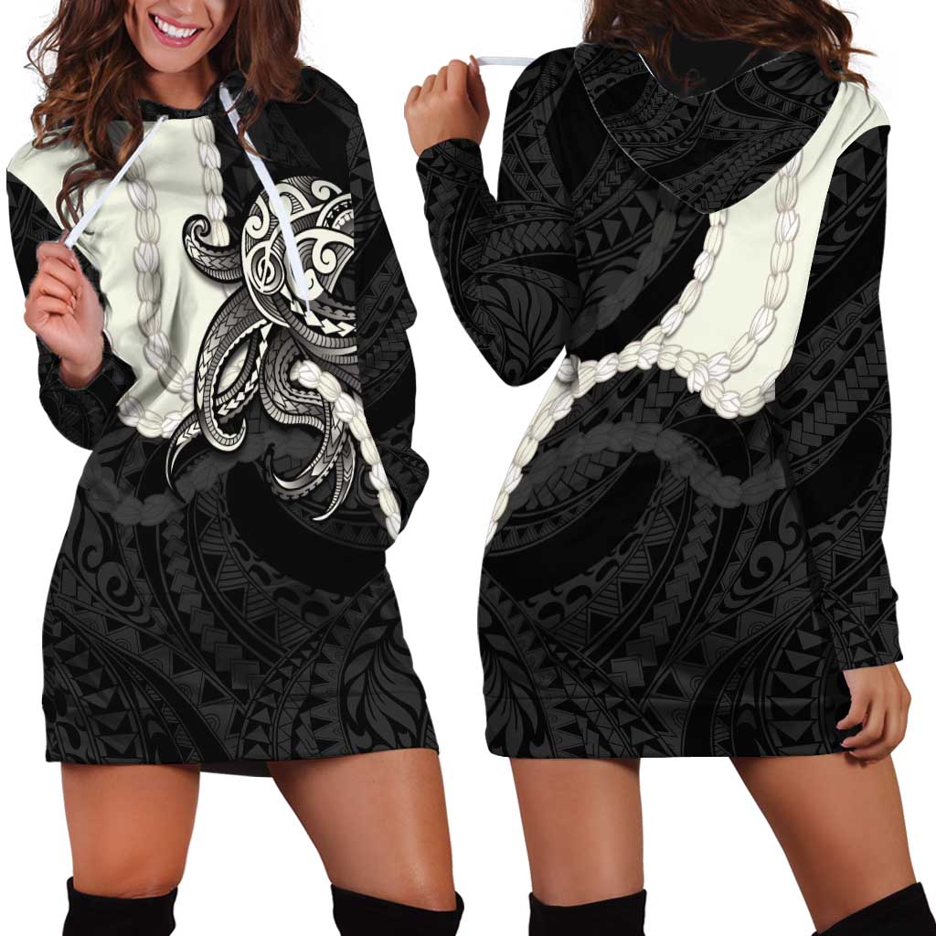 Black Polynesia Tribal Octopus Tattoo Hoodie Dress Pikake Lei Polynesian Pattern