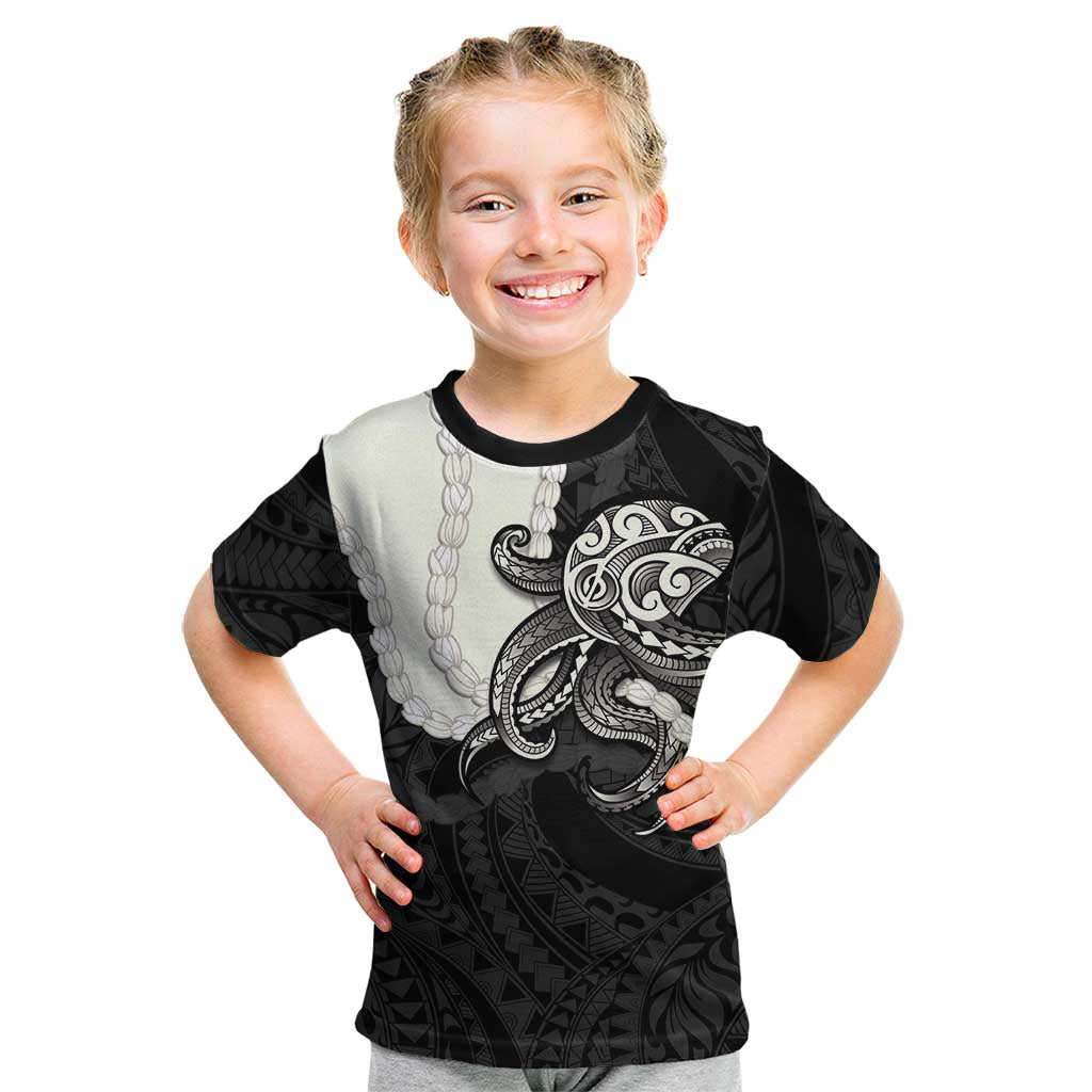 Black Polynesia Tribal Octopus Tattoo Kid T Shirt Pikake Lei Polynesian Pattern