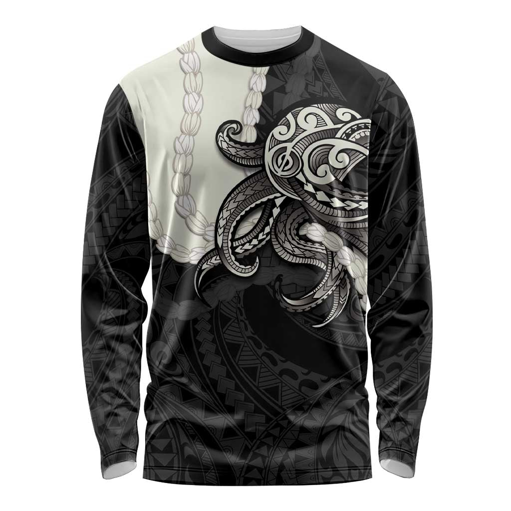 Black Polynesia Tribal Octopus Tattoo Long Sleeve Shirt Pikake Lei Polynesian Pattern