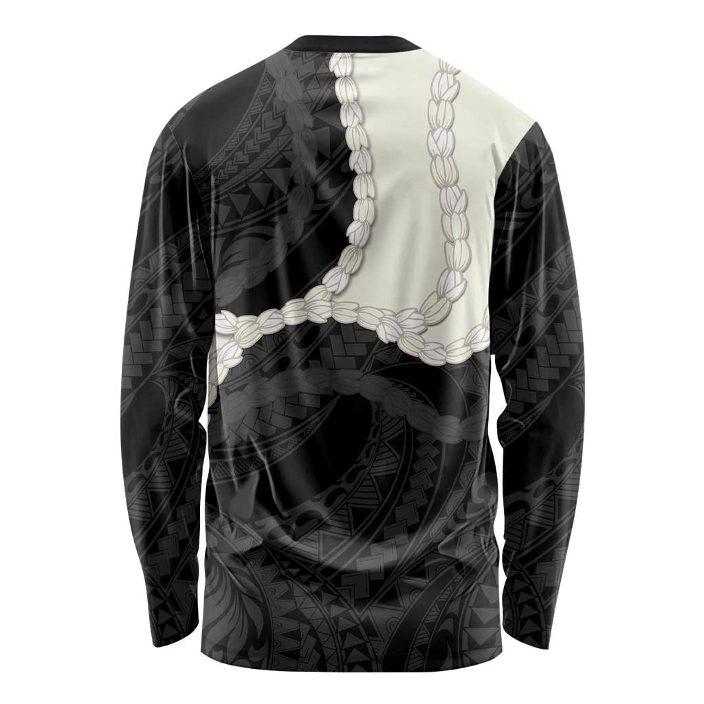 Black Polynesia Tribal Octopus Tattoo Long Sleeve Shirt Pikake Lei Polynesian Pattern