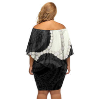 Black Polynesia Tribal Octopus Tattoo Off Shoulder Short Dress Pikake Lei Polynesian Pattern LT14 - Polynesian Pride