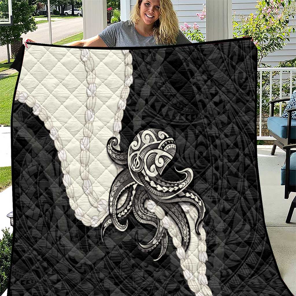 Black Polynesia Tribal Octopus Tattoo Quilt Pikake Lei Polynesian Pattern