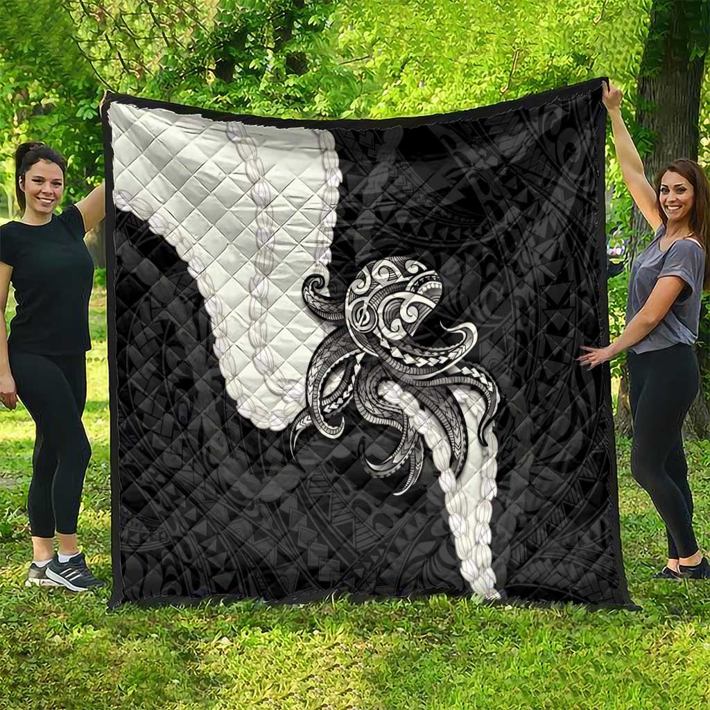 Black Polynesia Tribal Octopus Tattoo Quilt Pikake Lei Polynesian Pattern