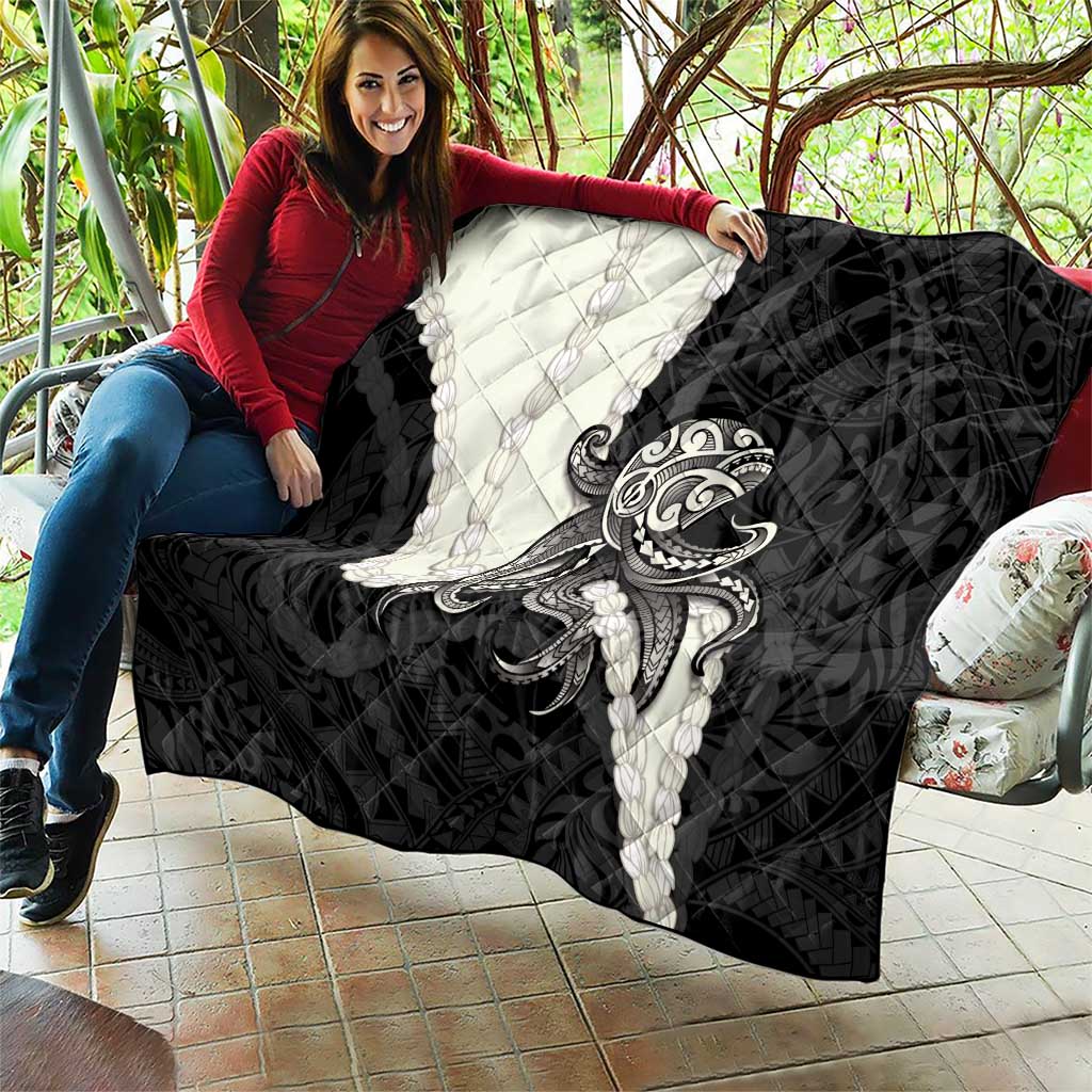 Black Polynesia Tribal Octopus Tattoo Quilt Pikake Lei Polynesian Pattern