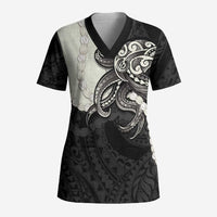Black Polynesia Tribal Octopus Tattoo Scrub Top Pikake Lei Polynesian Pattern