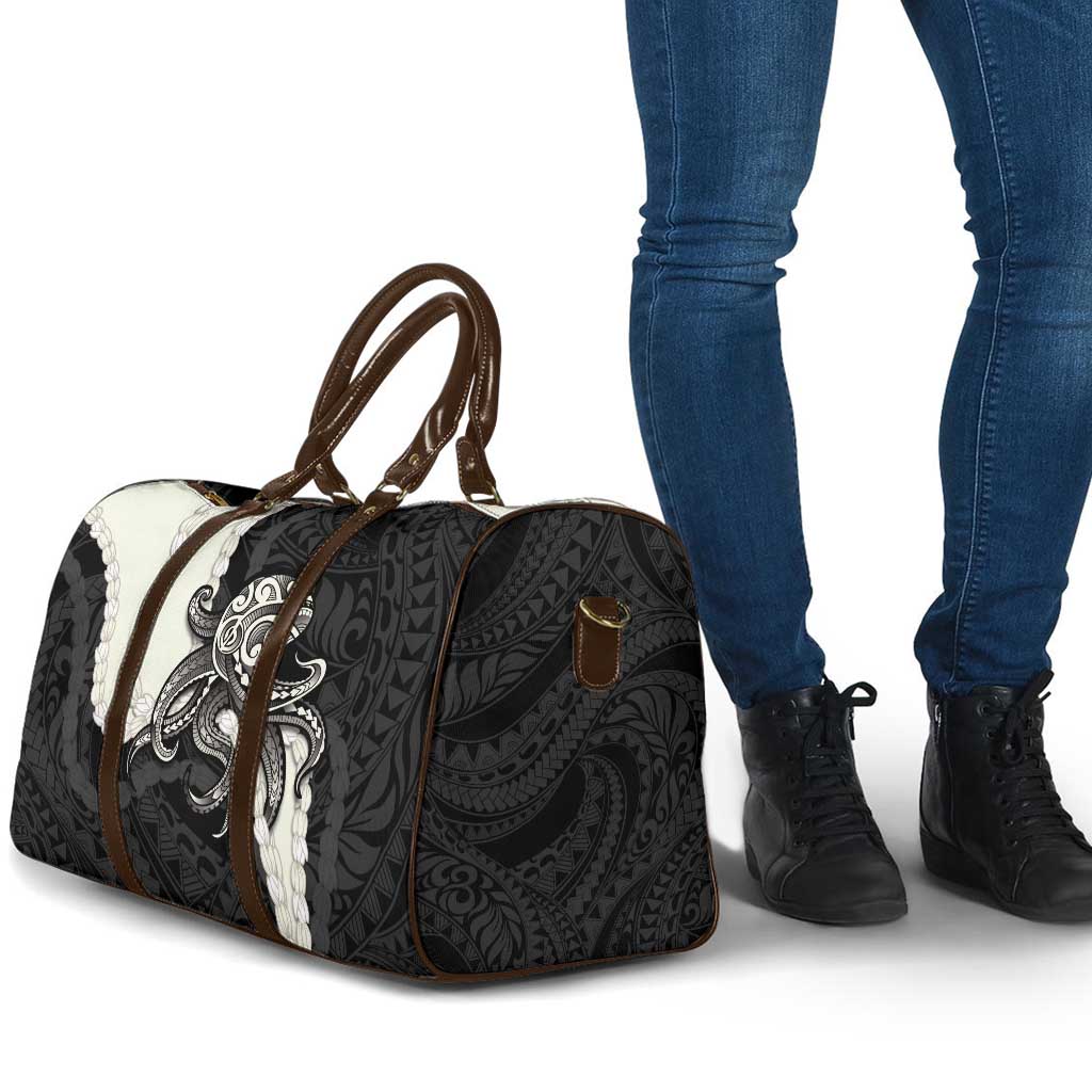 Black Polynesia Tribal Octopus Tattoo Travel Bag Pikake Lei Polynesian Pattern