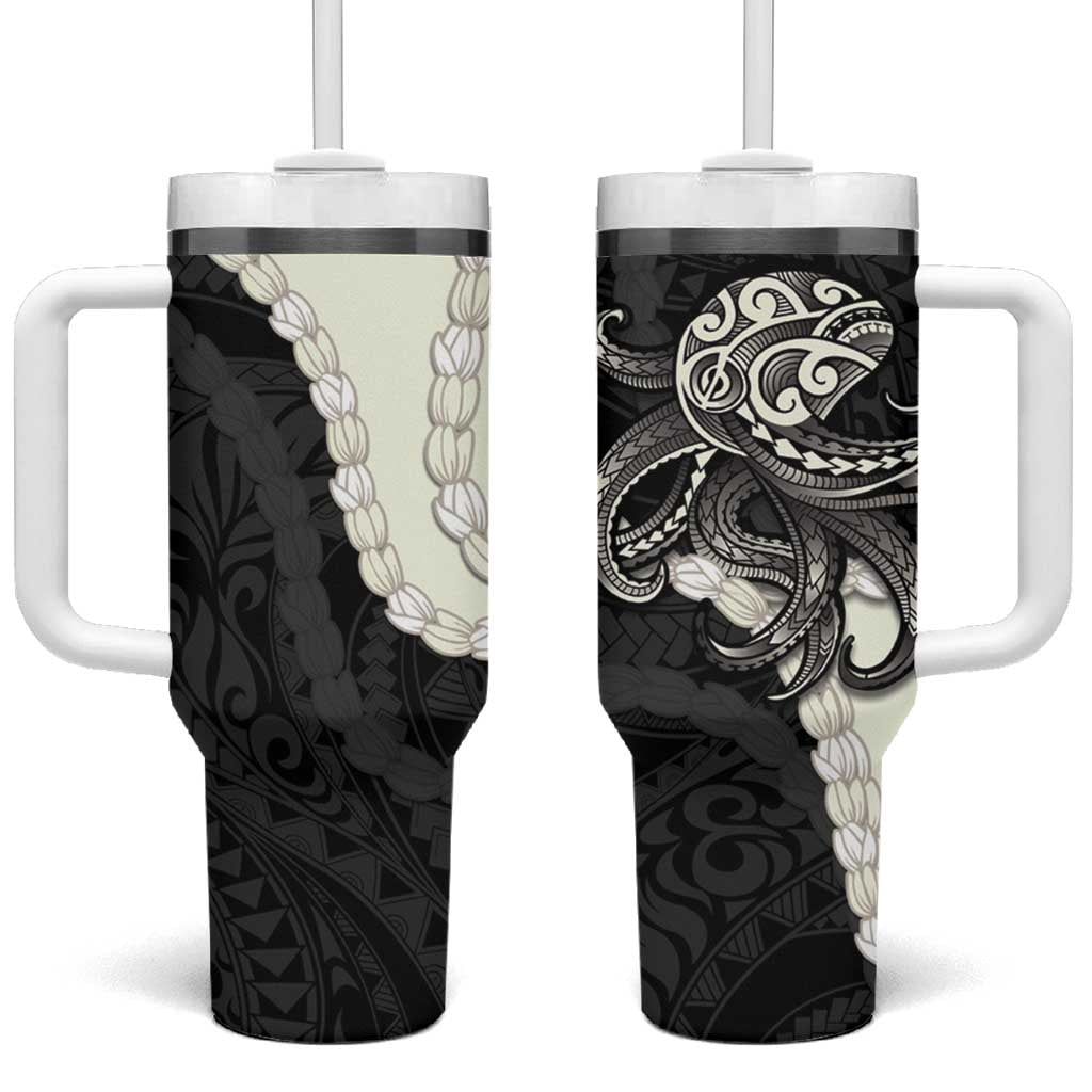 Black Polynesia Tribal Octopus Tattoo Tumbler With Handle Pikake Lei Polynesian Pattern LT14 One Size: 40 oz Black - Polynesian Pride