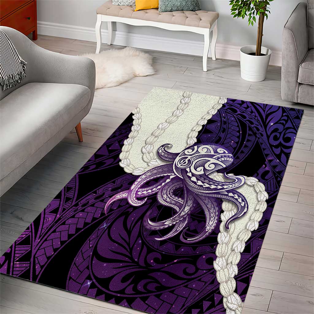 Purple Galaxy Polynesia Tribal Octopus Tattoo Area Rug Pikake Lei Polynesian Pattern LT14 - Polynesian Pride