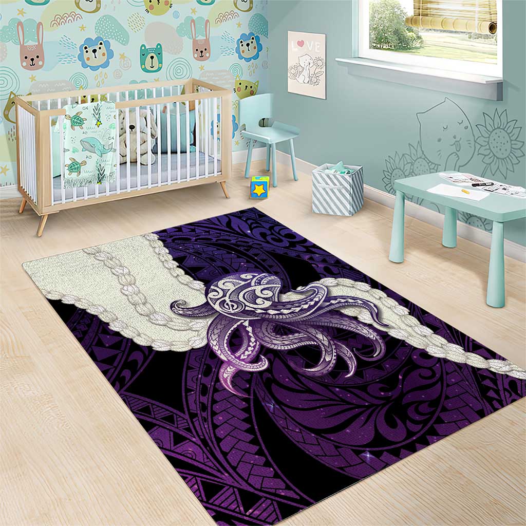 Purple Galaxy Polynesia Tribal Octopus Tattoo Area Rug Pikake Lei Polynesian Pattern LT14 - Polynesian Pride