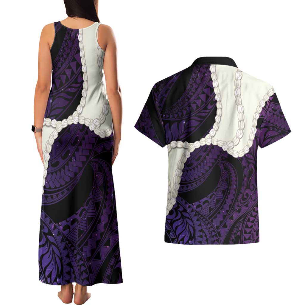 Purple Galaxy Polynesia Tribal Octopus Tattoo Couples Matching Tank Maxi Dress and Hawaiian Shirt Pikake Lei Polynesian Pattern