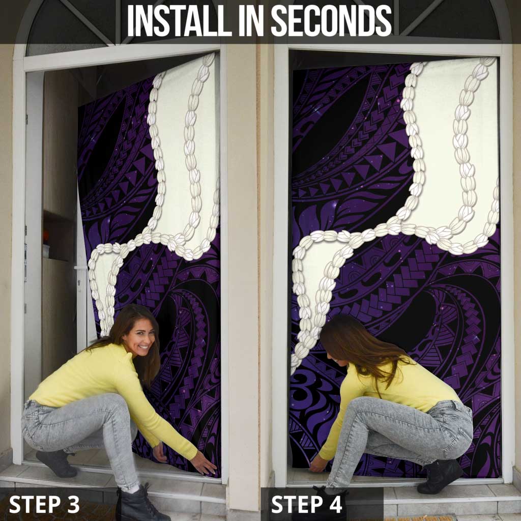 Purple Galaxy Polynesia Tribal Octopus Tattoo Door Cover Pikake Lei Polynesian Pattern