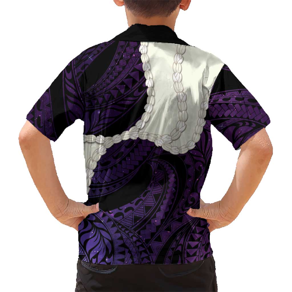 Purple Galaxy Polynesia Tribal Octopus Tattoo Family Matching Off The Shoulder Long Sleeve Dress and Hawaiian Shirt Pikake Lei Polynesian Pattern LT14 - Polynesian Pride
