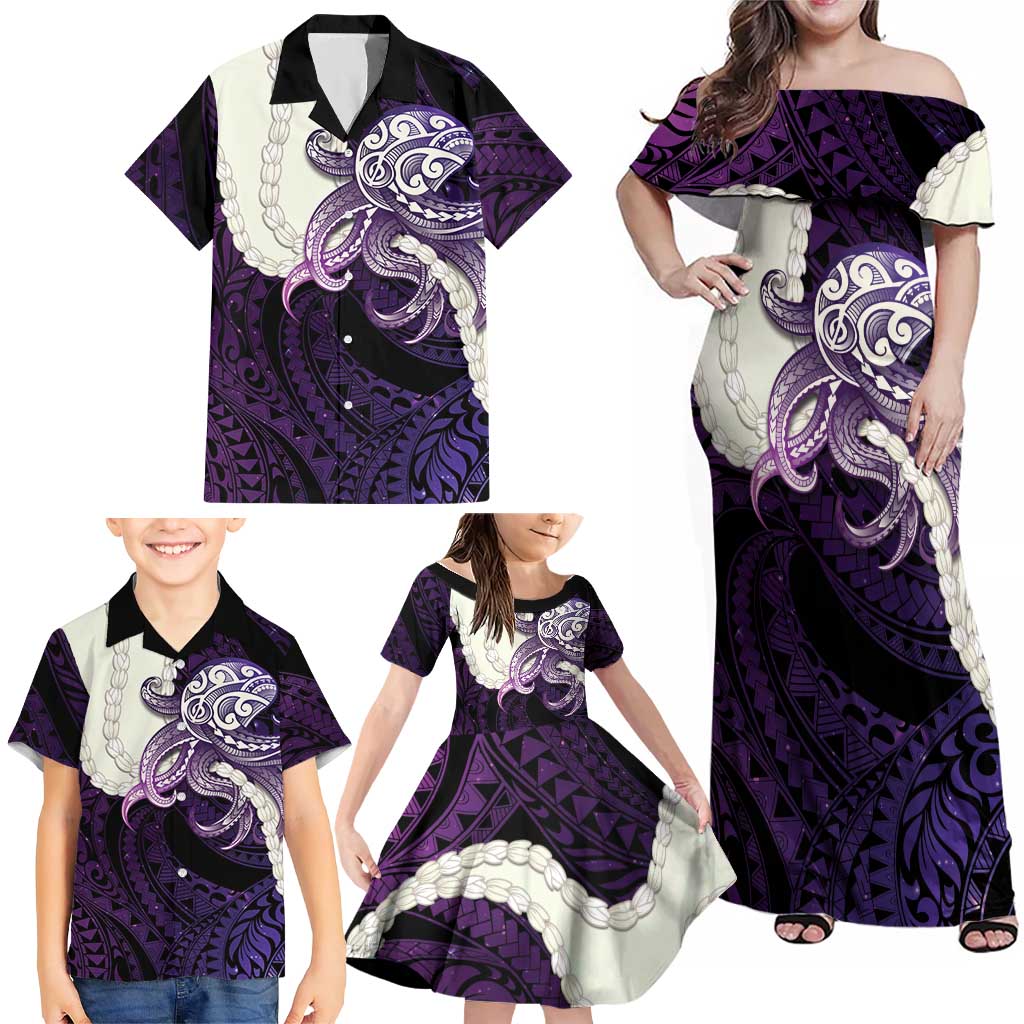 Purple Galaxy Polynesia Tribal Octopus Tattoo Family Matching Off Shoulder Maxi Dress and Hawaiian Shirt Pikake Lei Polynesian Pattern LT14 - Polynesian Pride