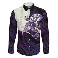 Purple Galaxy Polynesia Tribal Octopus Tattoo Family Matching Off Shoulder Short Dress and Hawaiian Shirt Pikake Lei Polynesian Pattern LT14 Dad's Shirt - Long Sleeve Purple - Polynesian Pride