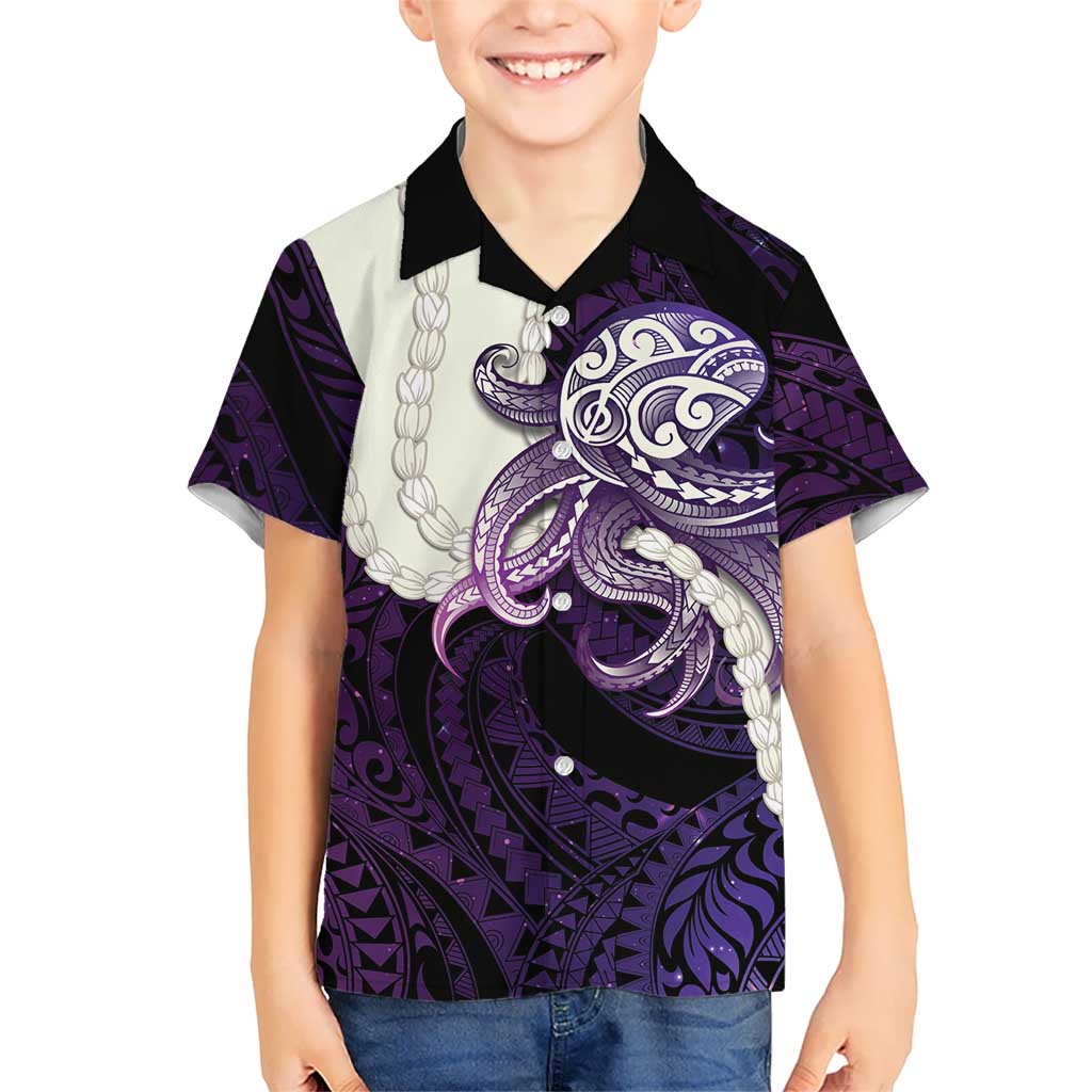 Purple Galaxy Polynesia Tribal Octopus Tattoo Family Matching Puletasi and Hawaiian Shirt Pikake Lei Polynesian Pattern LT14 Son's Shirt Purple - Polynesian Pride