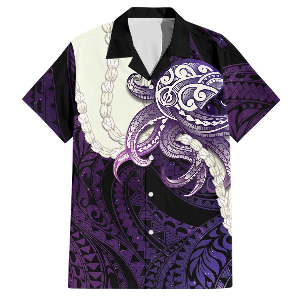 Purple Galaxy Polynesia Tribal Octopus Tattoo Family Matching Short Sleeve Bodycon Dress and Hawaiian Shirt Pikake Lei Polynesian Pattern LT14 Dad's Shirt - Short Sleeve Purple - Polynesian Pride