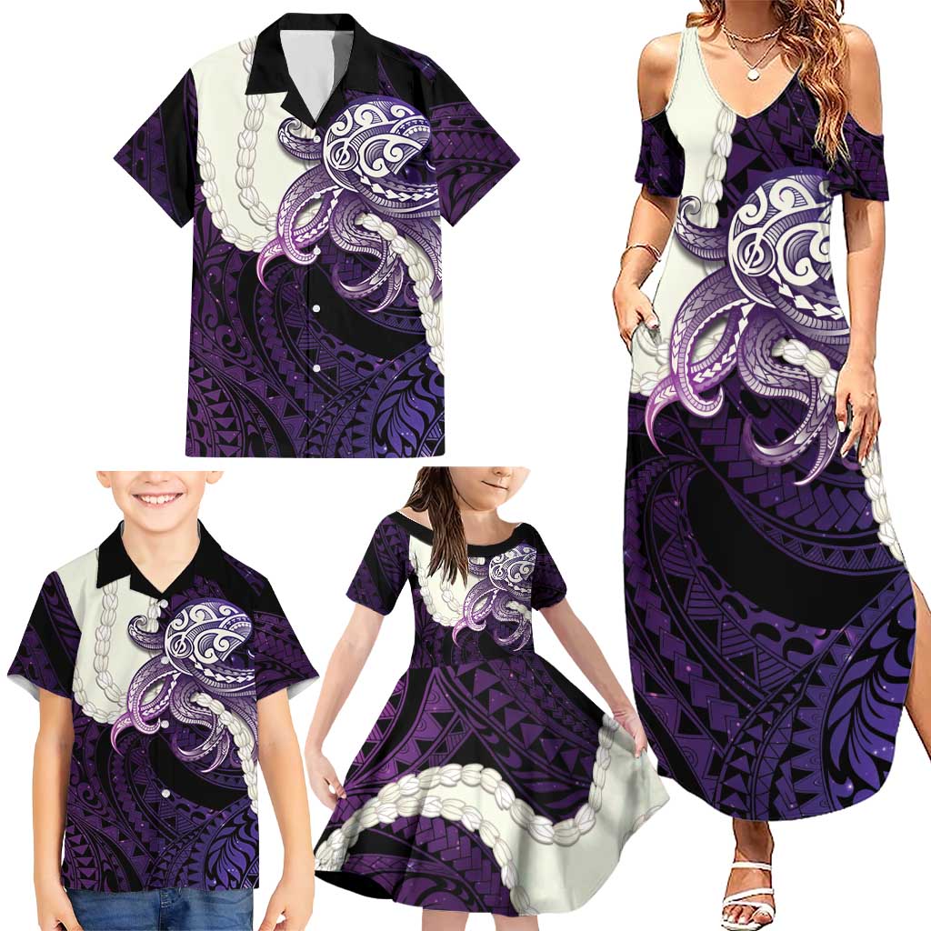 Purple Galaxy Polynesia Tribal Octopus Tattoo Family Matching Summer Maxi Dress and Hawaiian Shirt Pikake Lei Polynesian Pattern LT14 - Polynesian Pride
