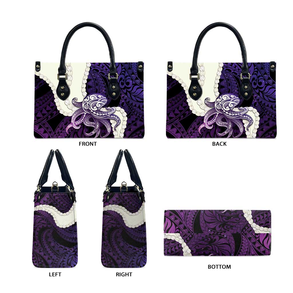 Purple Galaxy Polynesia Tribal Octopus Tattoo Leather Bag Pikake Lei Polynesian Pattern