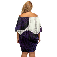Purple Galaxy Polynesia Tribal Octopus Tattoo Off Shoulder Short Dress Pikake Lei Polynesian Pattern LT14 - Polynesian Pride