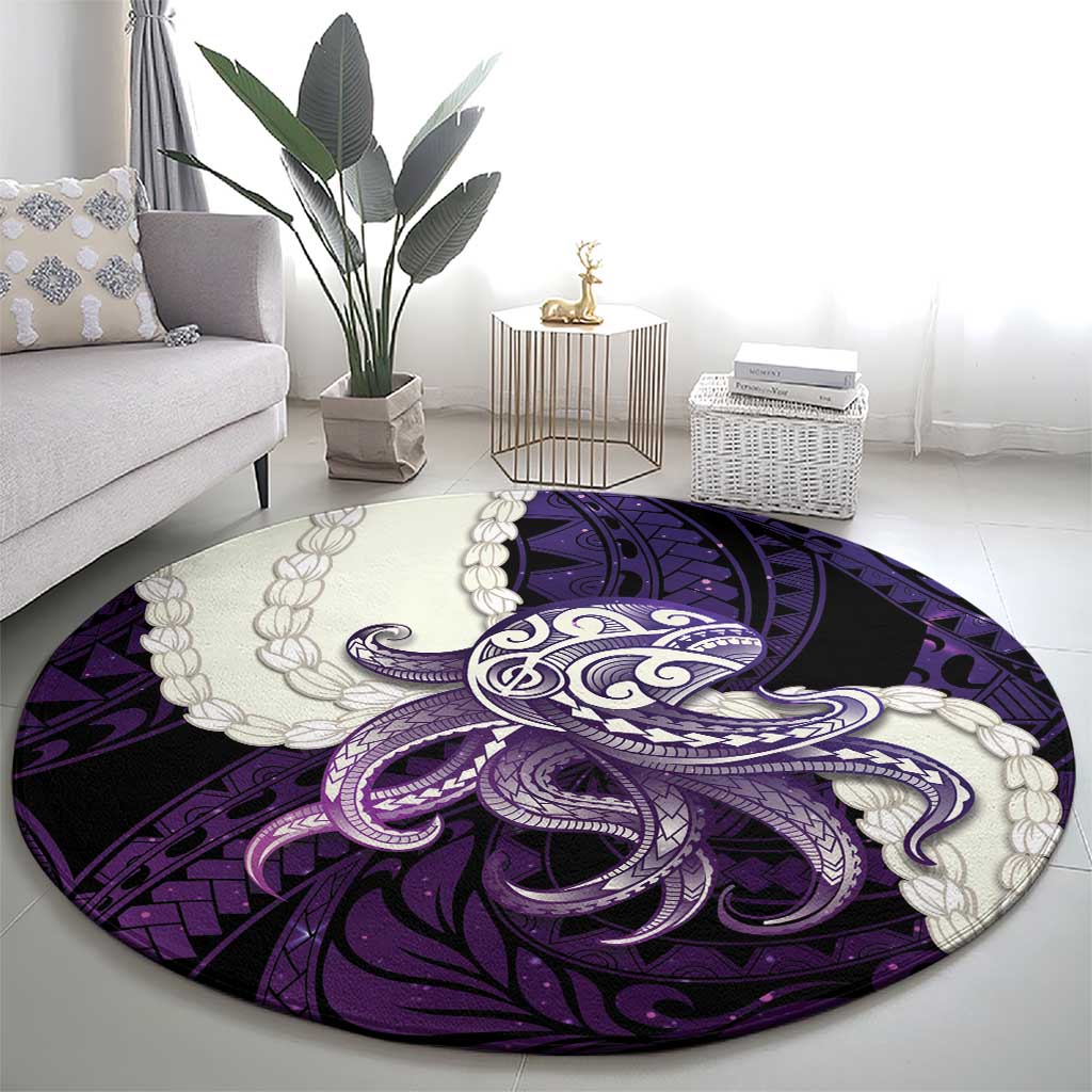 Purple Galaxy Polynesia Tribal Octopus Tattoo Round Carpet Pikake Lei Polynesian Pattern LT14 - Polynesian Pride