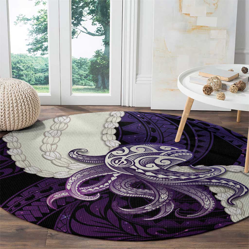 Purple Galaxy Polynesia Tribal Octopus Tattoo Round Carpet Pikake Lei Polynesian Pattern LT14 - Polynesian Pride