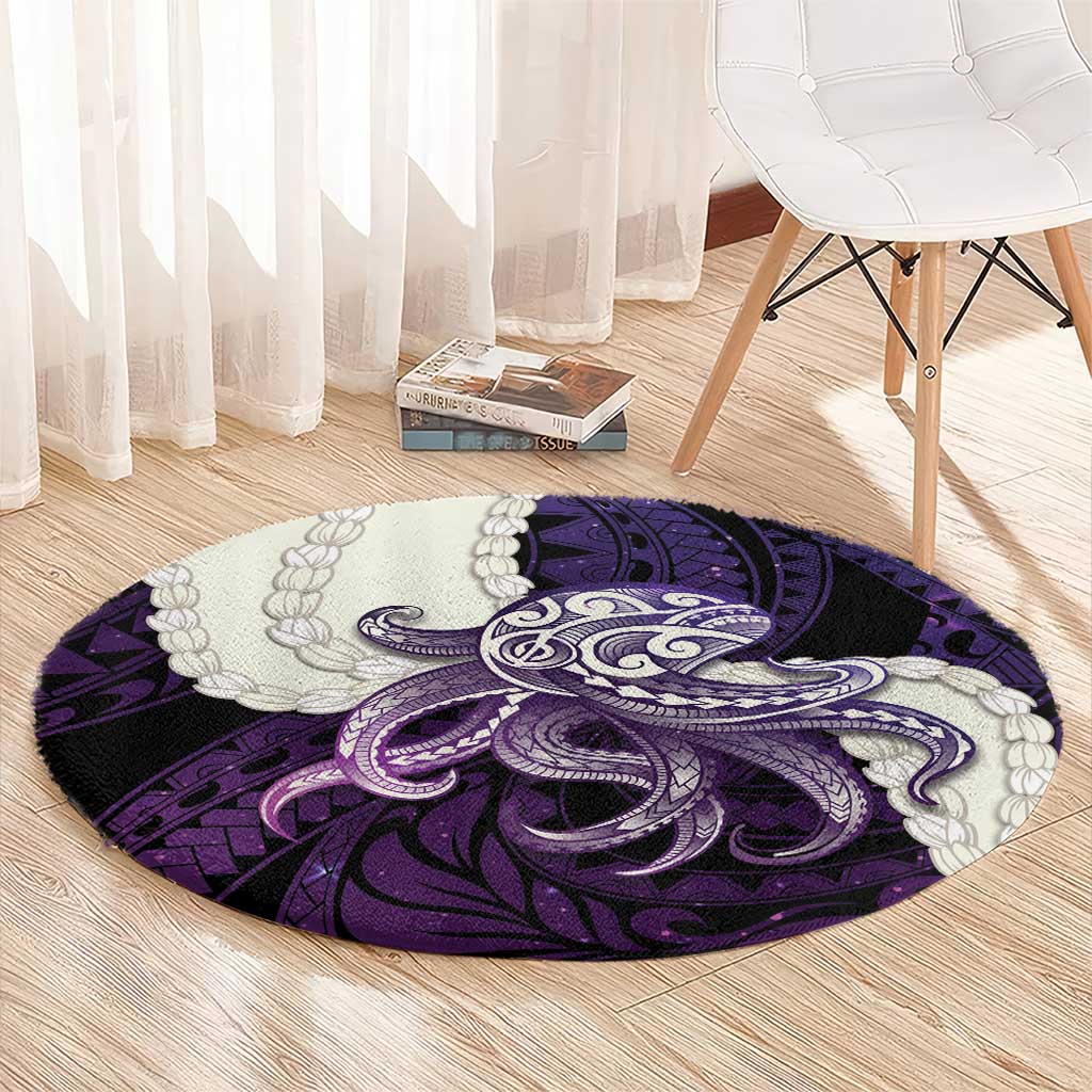 Purple Galaxy Polynesia Tribal Octopus Tattoo Round Carpet Pikake Lei Polynesian Pattern LT14 - Polynesian Pride